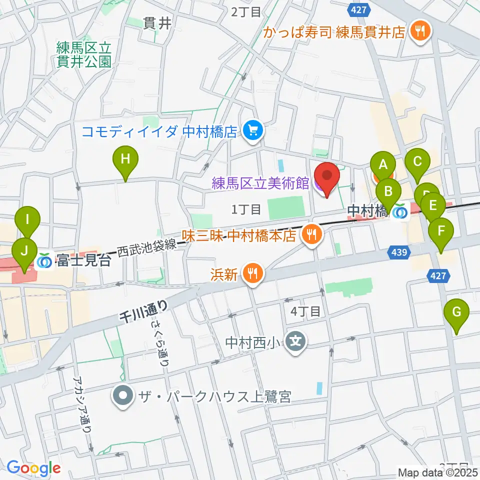 練馬区立美術館周辺のカフェ一覧地図