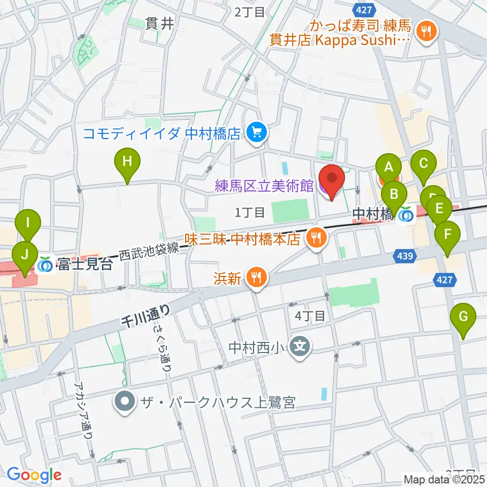 練馬区立美術館周辺のカフェ一覧地図