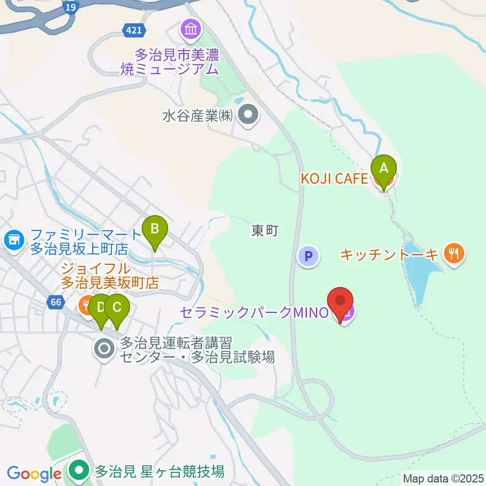 岐阜県現代陶芸美術館周辺のカフェ一覧地図