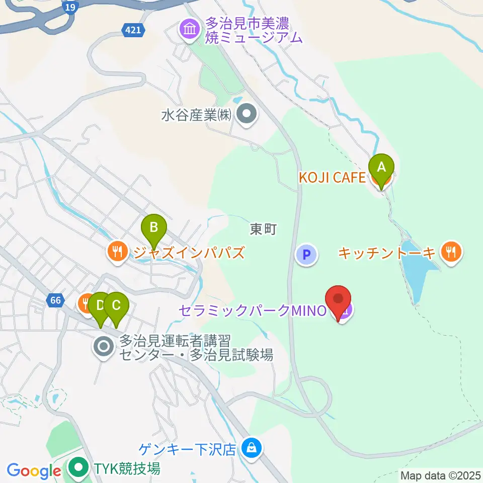 岐阜県現代陶芸美術館周辺のカフェ一覧地図