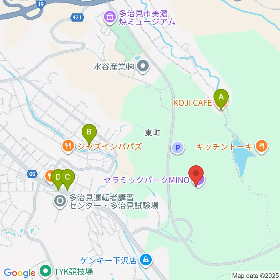 岐阜県現代陶芸美術館周辺のカフェ一覧地図