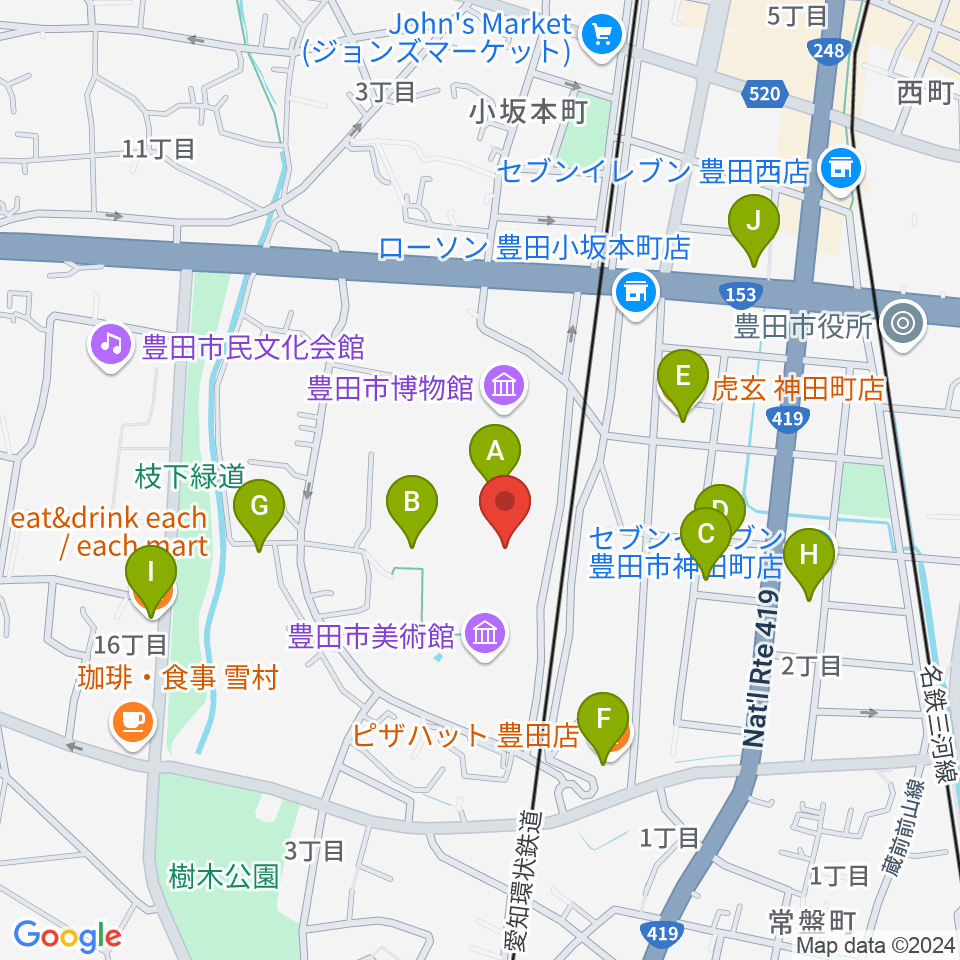 豊田市美術館周辺のカフェ一覧地図