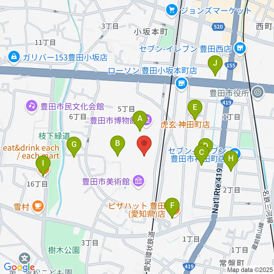 豊田市美術館周辺のカフェ一覧地図