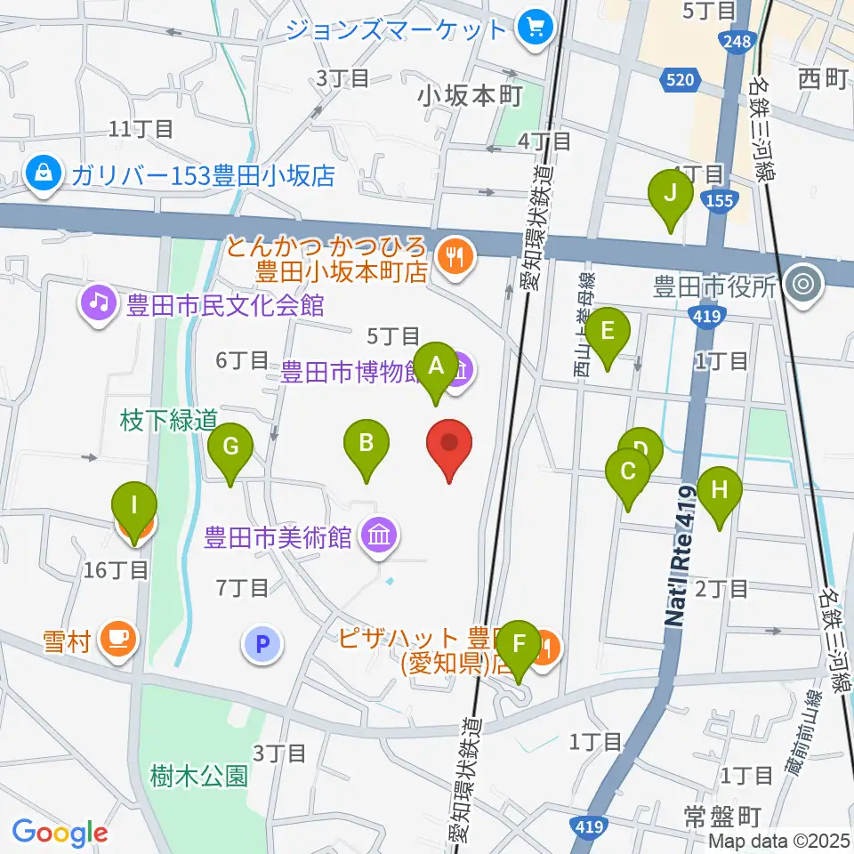 豊田市美術館周辺のカフェ一覧地図