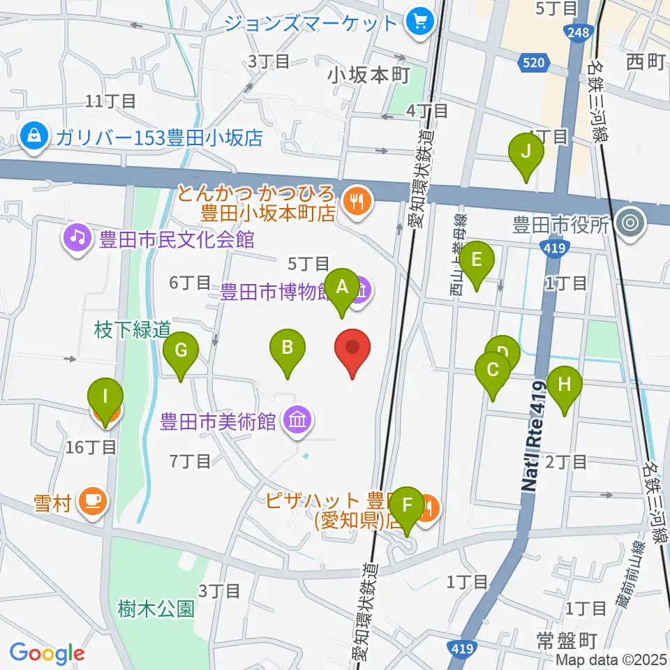 豊田市美術館周辺のカフェ一覧地図
