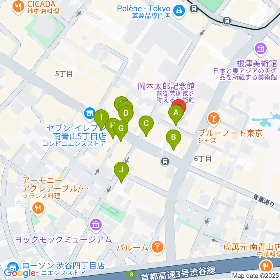 岡本太郎記念館周辺のカフェ一覧地図
