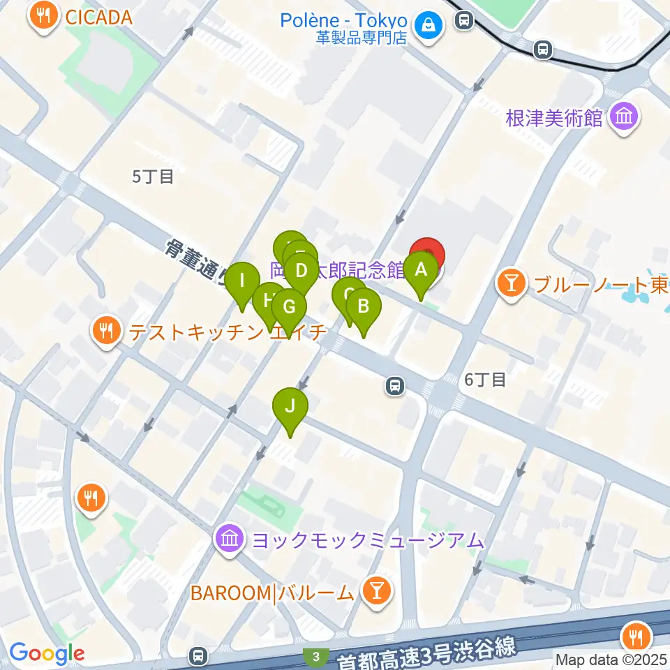 岡本太郎記念館周辺のカフェ一覧地図