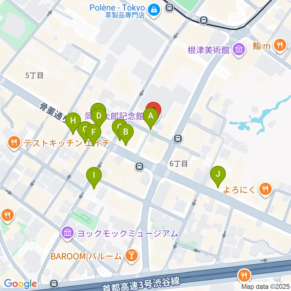 岡本太郎記念館周辺のカフェ一覧地図