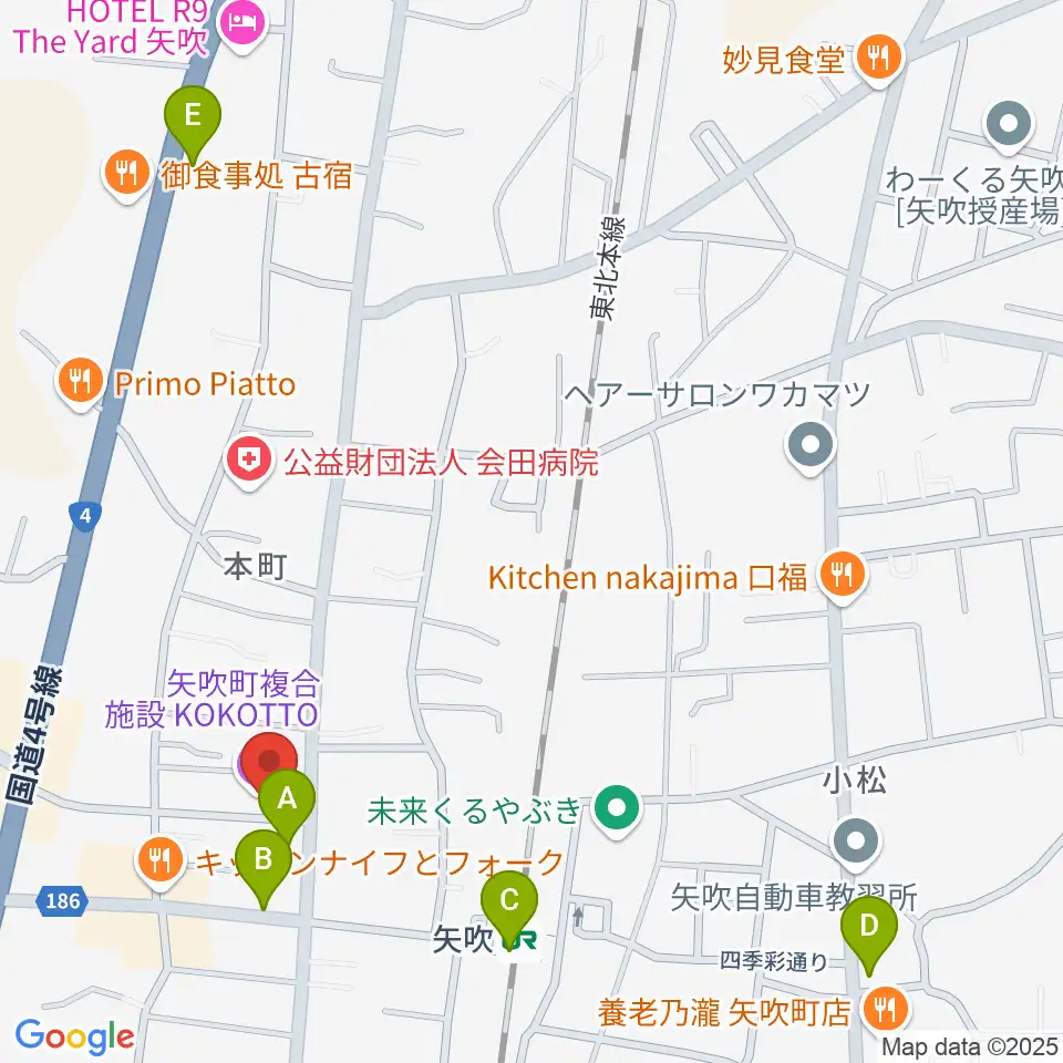 矢吹町中央公民館 KOKOTTOホール周辺のカフェ一覧地図