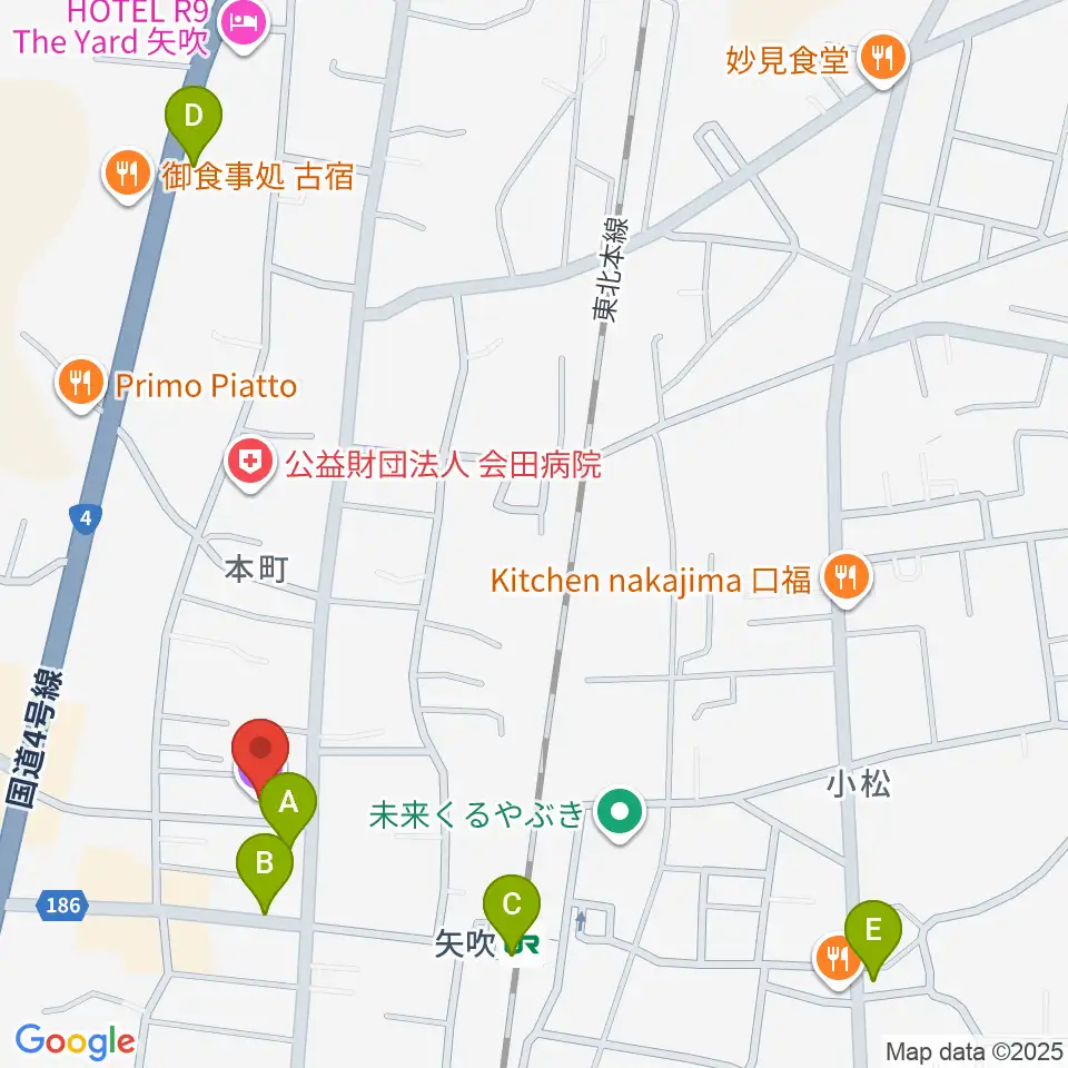 矢吹町複合施設KOKOTTO周辺のカフェ一覧地図