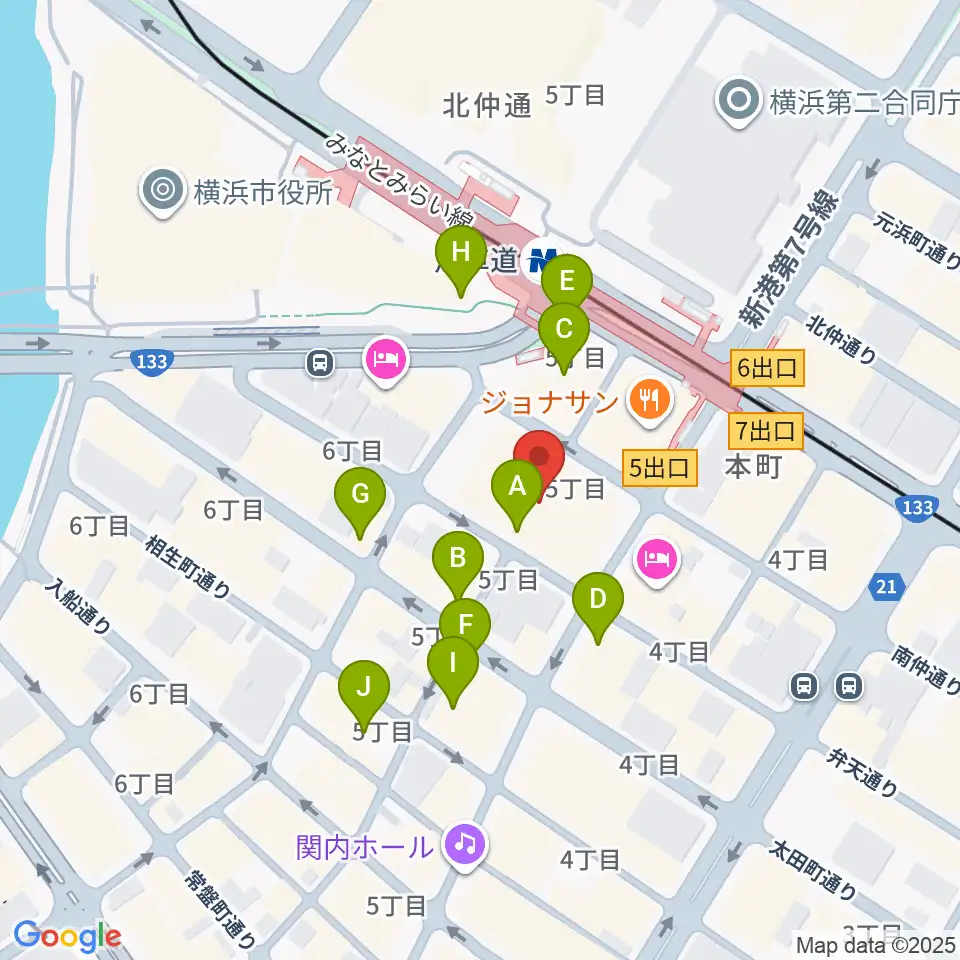 神奈川県立歴史博物館周辺のカフェ一覧地図