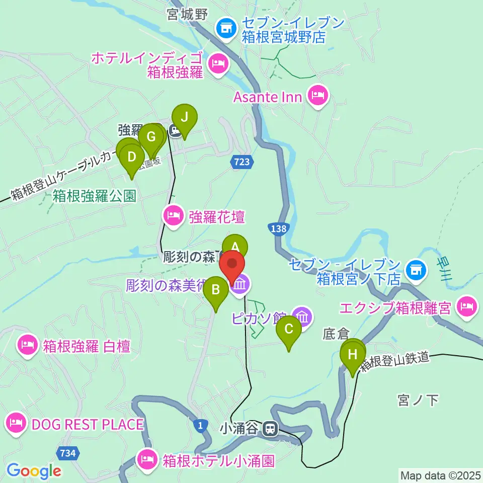 箱根 彫刻の森美術館周辺のカフェ一覧地図