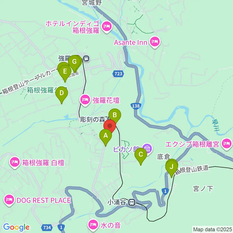 箱根 彫刻の森美術館周辺のカフェ一覧地図