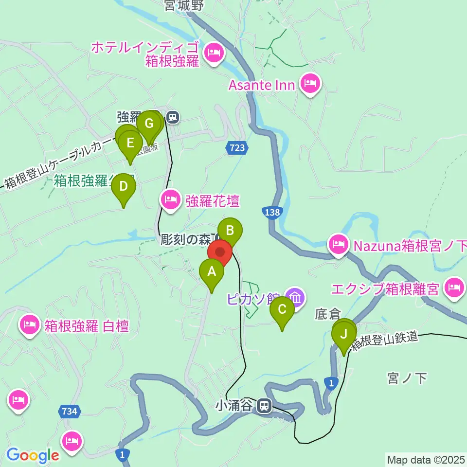 箱根 彫刻の森美術館周辺のカフェ一覧地図