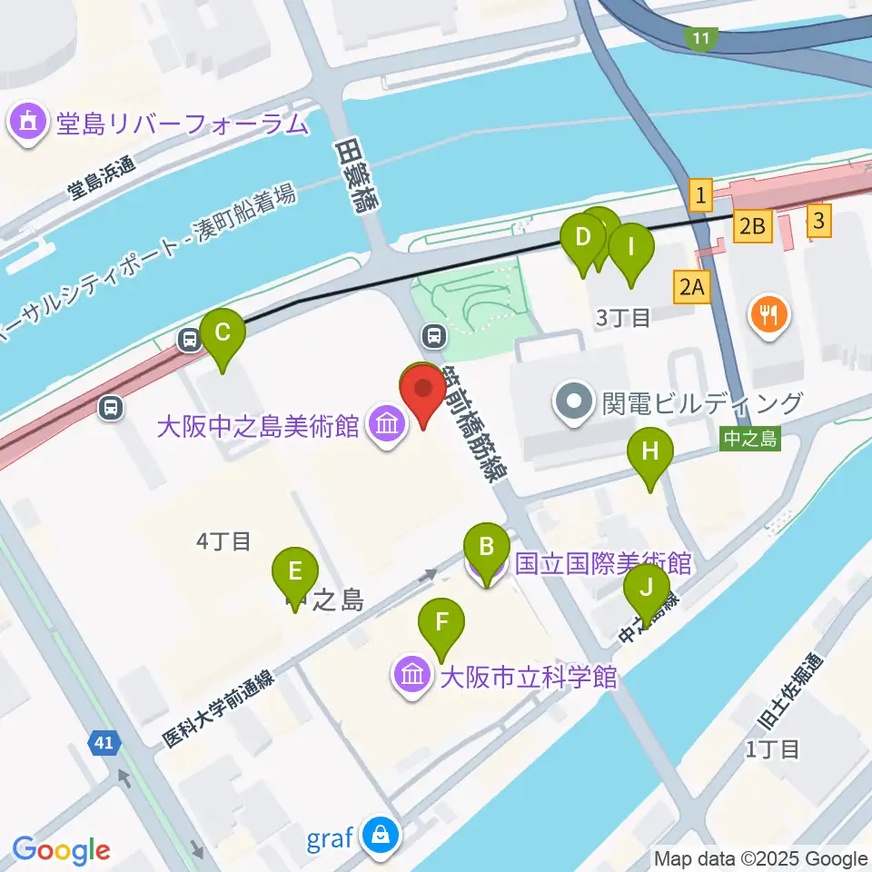 大阪中之島美術館周辺のカフェ一覧地図