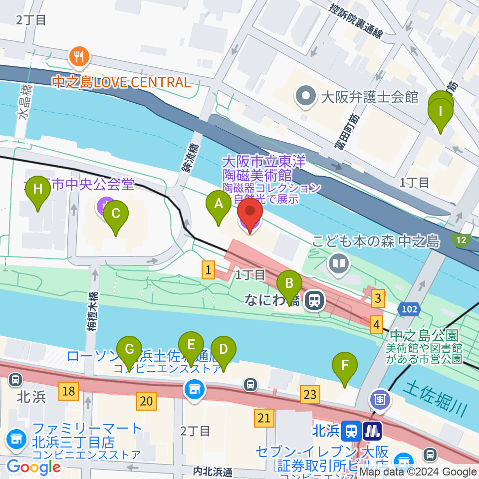 大阪市立東洋陶磁美術館周辺のカフェ一覧地図