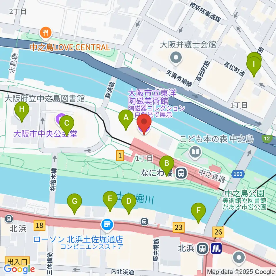 大阪市立東洋陶磁美術館周辺のカフェ一覧地図