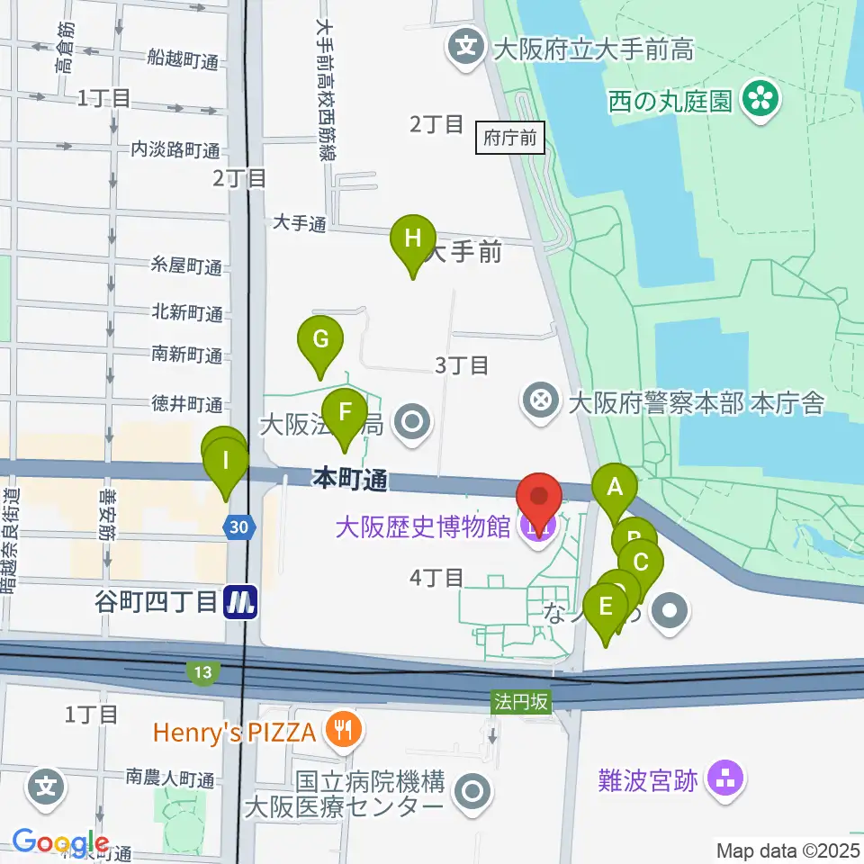 大阪歴史博物館周辺のカフェ一覧地図