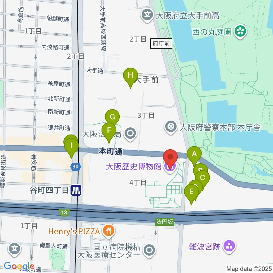 大阪歴史博物館周辺のカフェ一覧地図