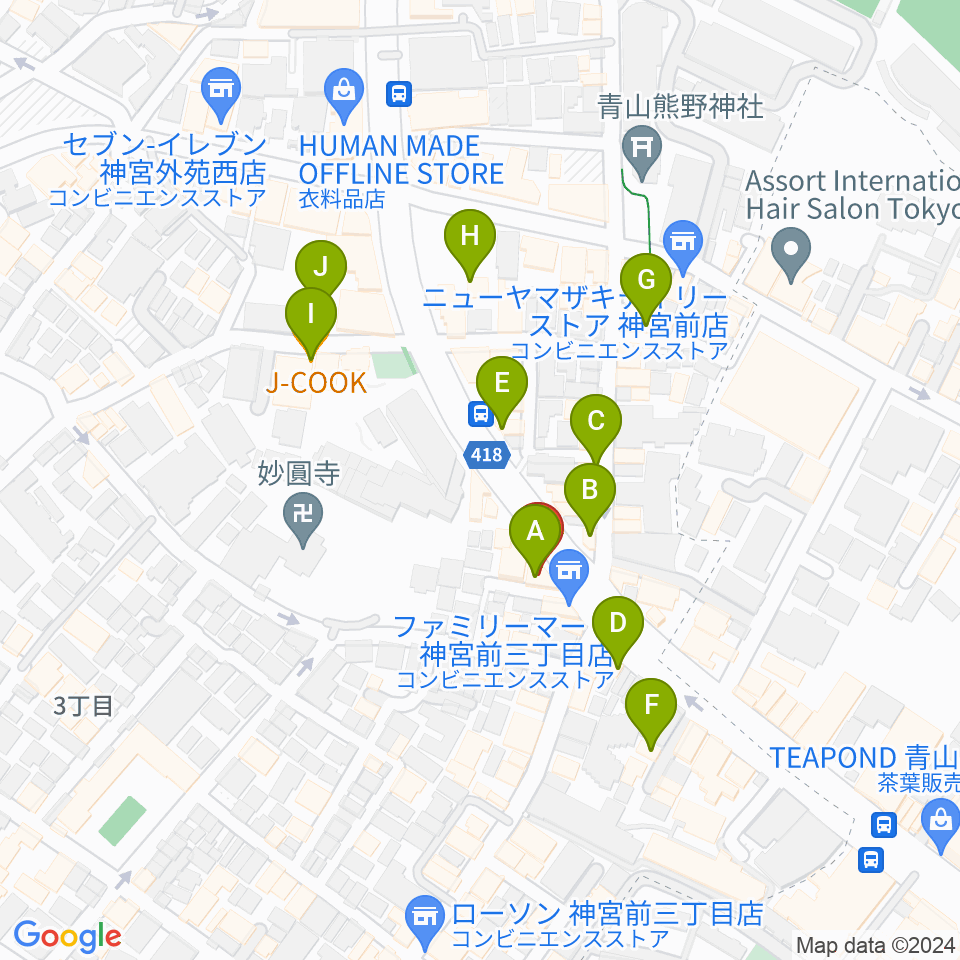 ワタリウム美術館周辺のカフェ一覧地図