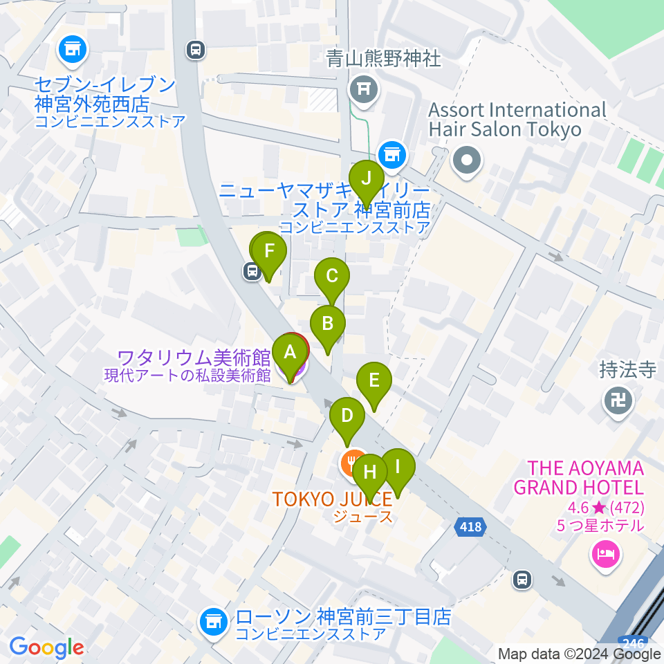 ワタリウム美術館周辺のカフェ一覧地図