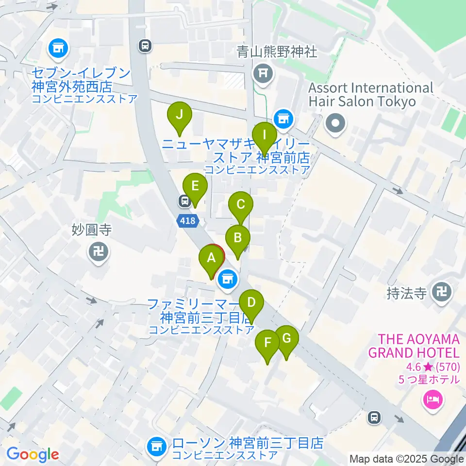 ワタリウム美術館周辺のカフェ一覧地図