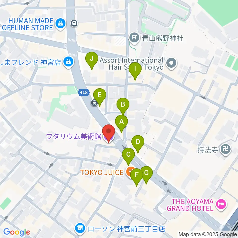 ワタリウム美術館周辺のカフェ一覧地図