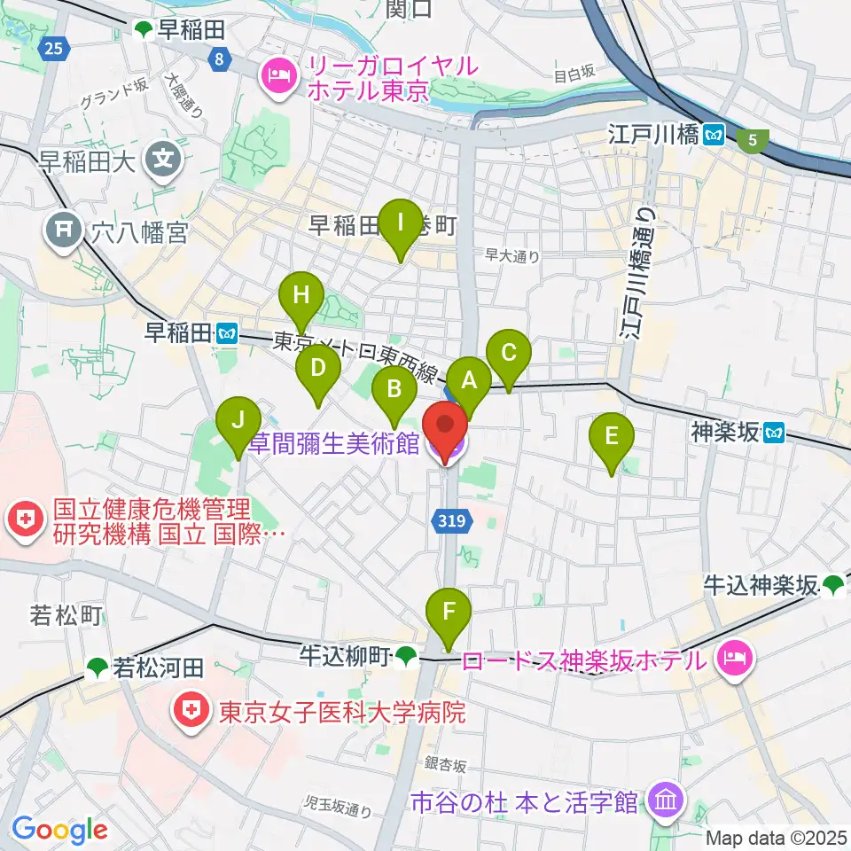 草間彌生美術館周辺のカフェ一覧地図