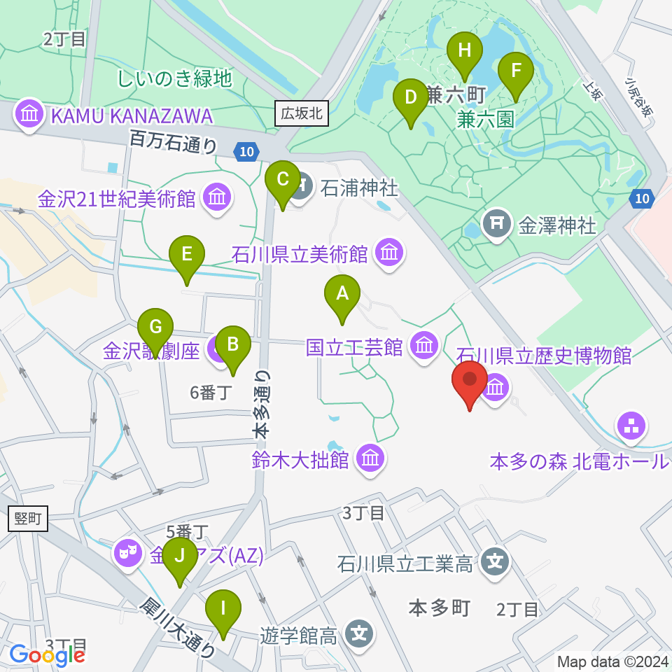 石川県立歴史博物館 いしかわ赤レンガミュージアム周辺のカフェ一覧地図