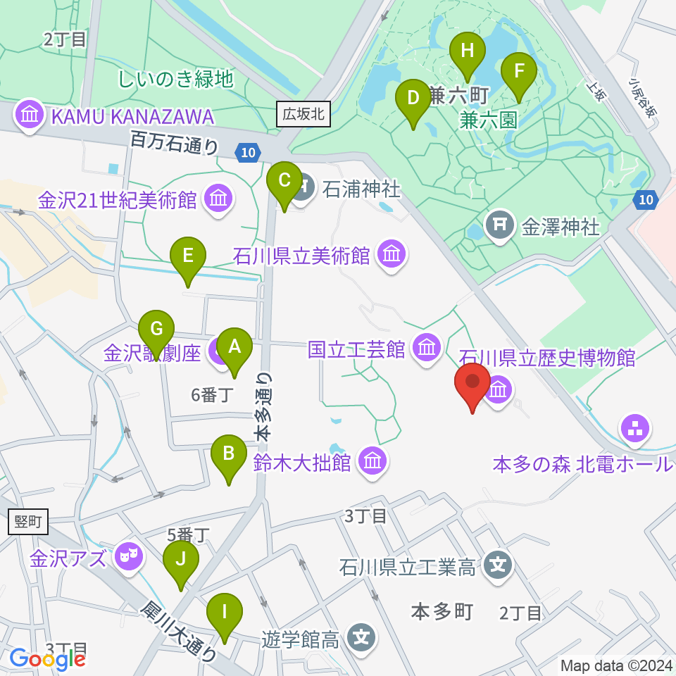 石川県立歴史博物館 いしかわ赤レンガミュージアム周辺のカフェ一覧地図