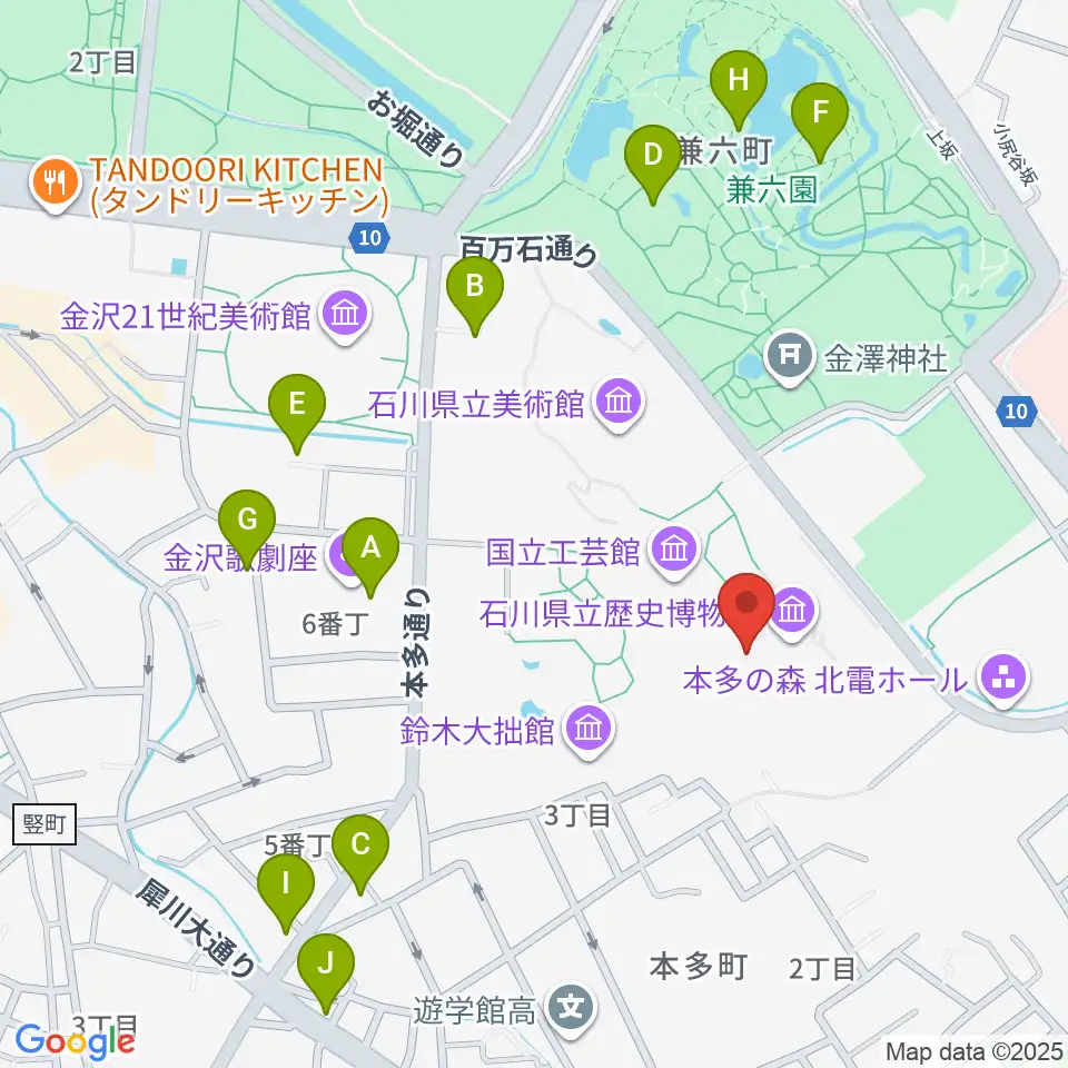 石川県立歴史博物館 いしかわ赤レンガミュージアム周辺のカフェ一覧地図
