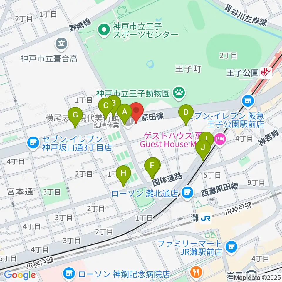 原田の森ギャラリー周辺のカフェ一覧地図