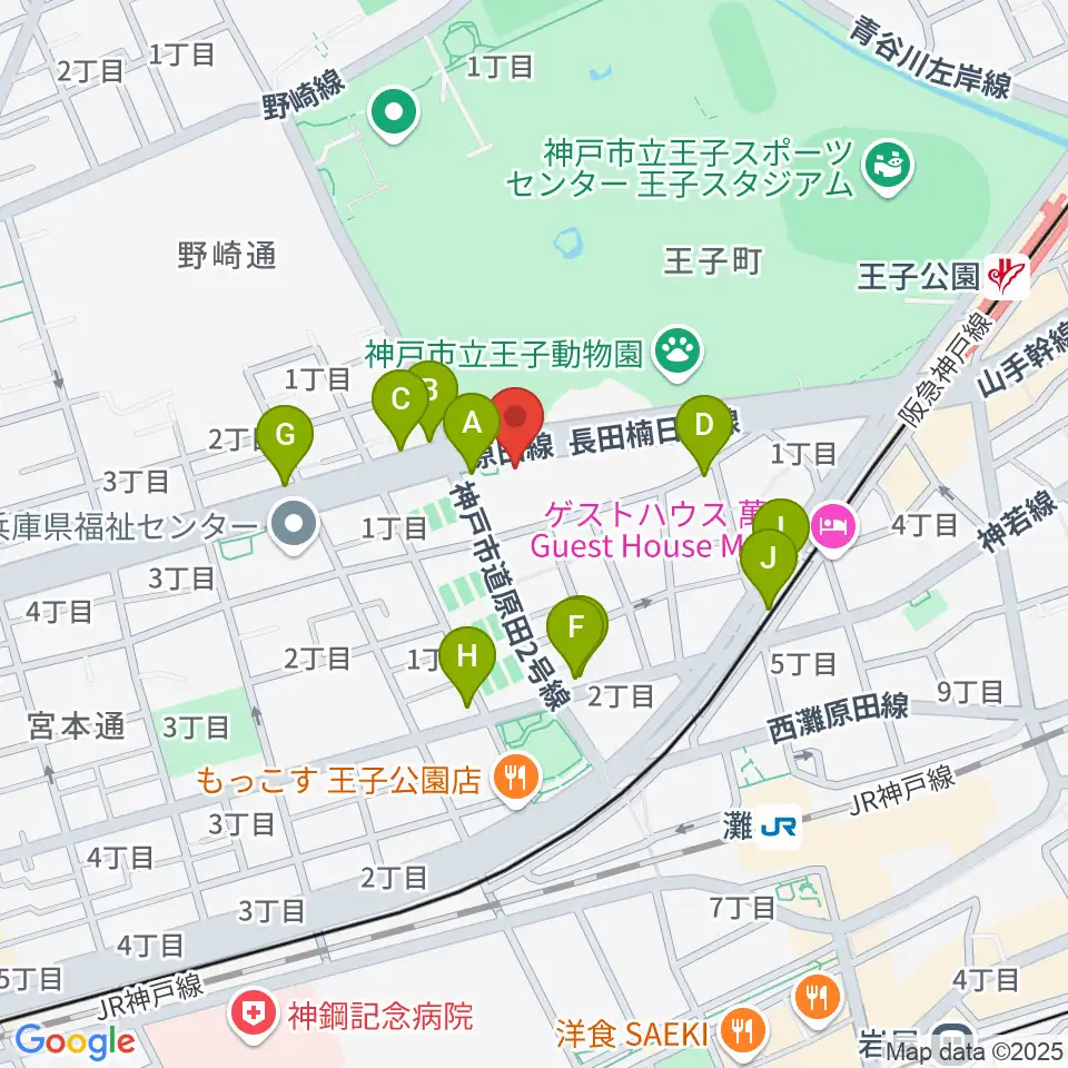原田の森ギャラリー周辺のカフェ一覧地図