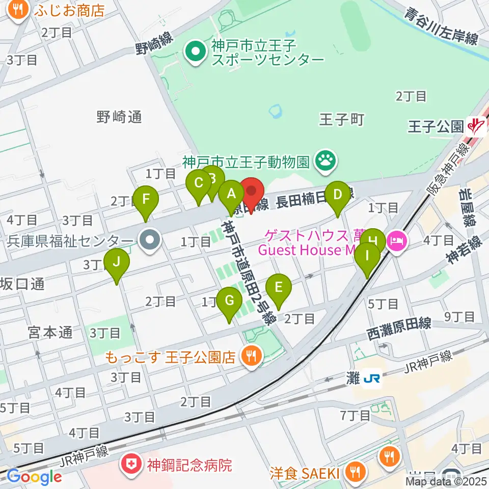 原田の森ギャラリー周辺のカフェ一覧地図