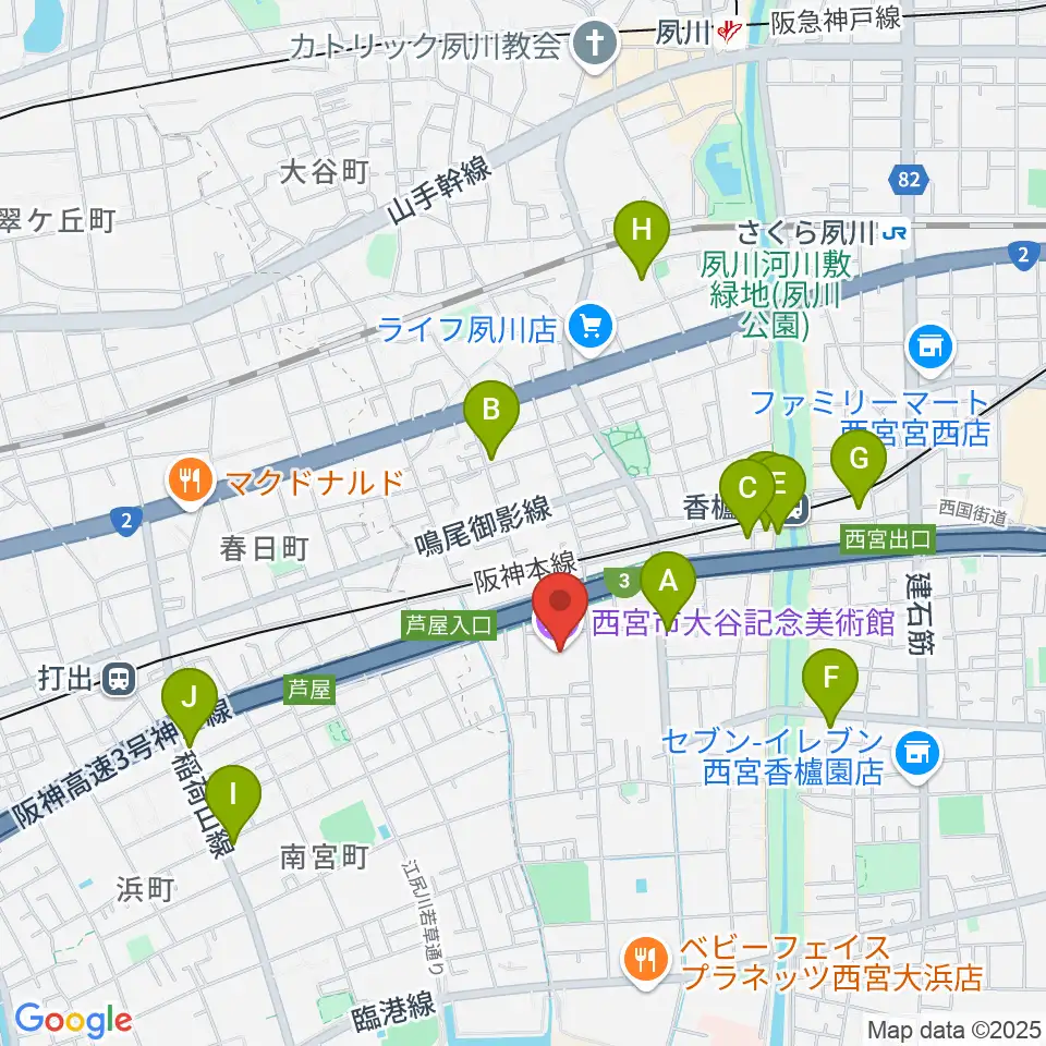 西宮市大谷記念美術館周辺のカフェ一覧地図