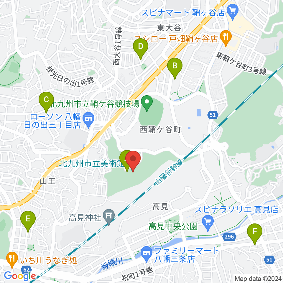 北九州市立美術館周辺のカフェ一覧地図