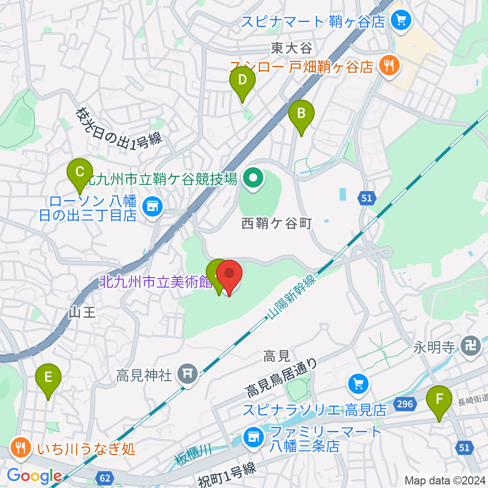 北九州市立美術館周辺のカフェ一覧地図