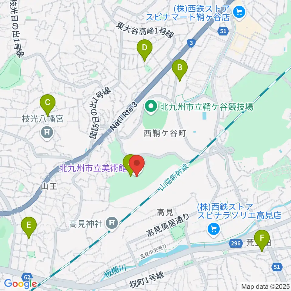 北九州市立美術館周辺のカフェ一覧地図