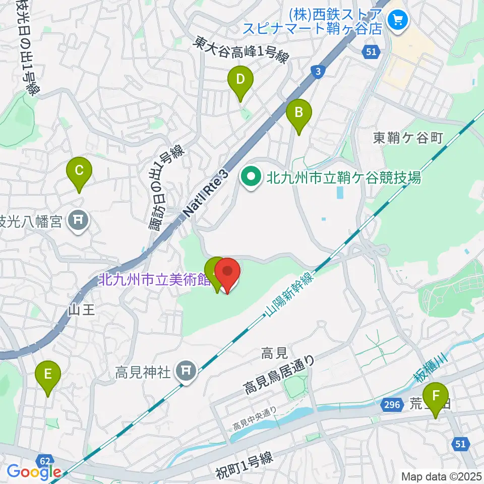 北九州市立美術館周辺のカフェ一覧地図