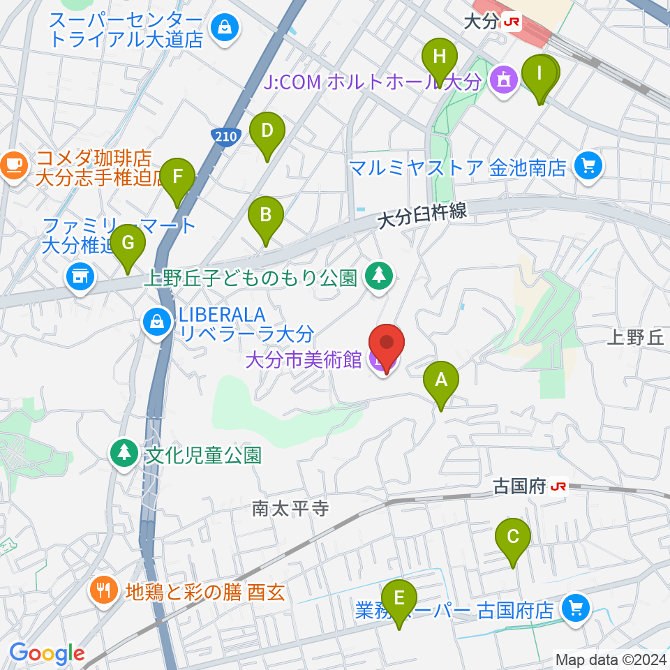 大分市美術館周辺のカフェ一覧地図