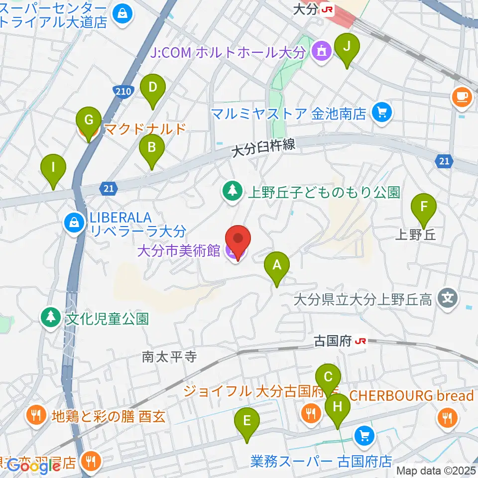 大分市美術館周辺のカフェ一覧地図