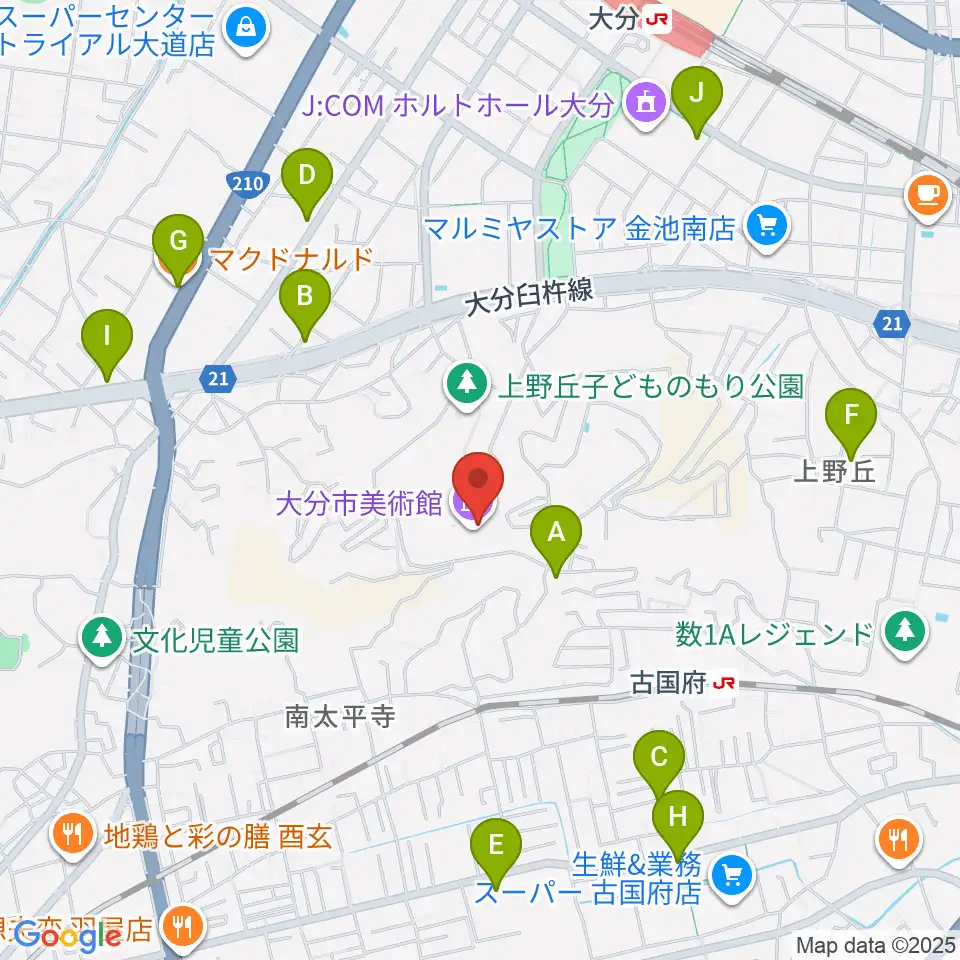 大分市美術館周辺のカフェ一覧地図