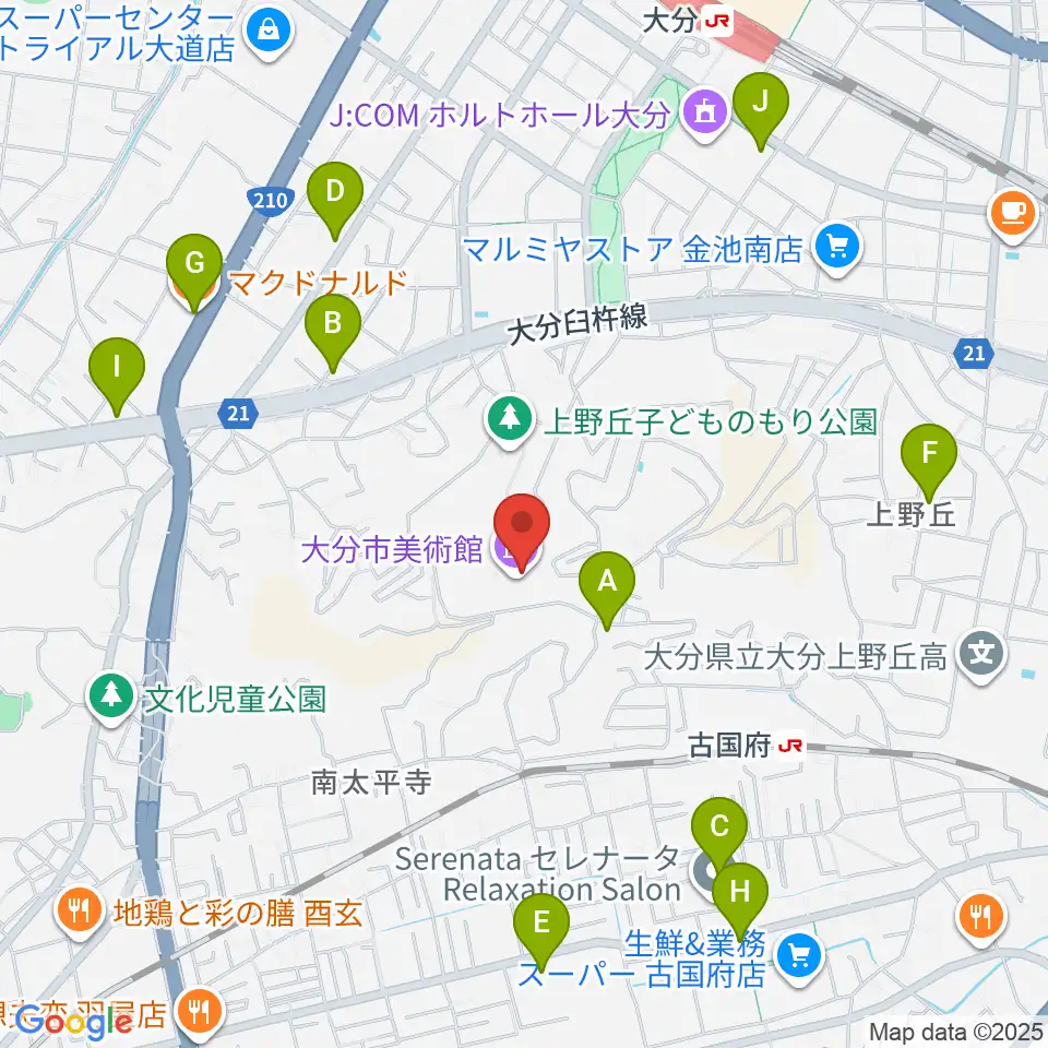 大分市美術館周辺のカフェ一覧地図