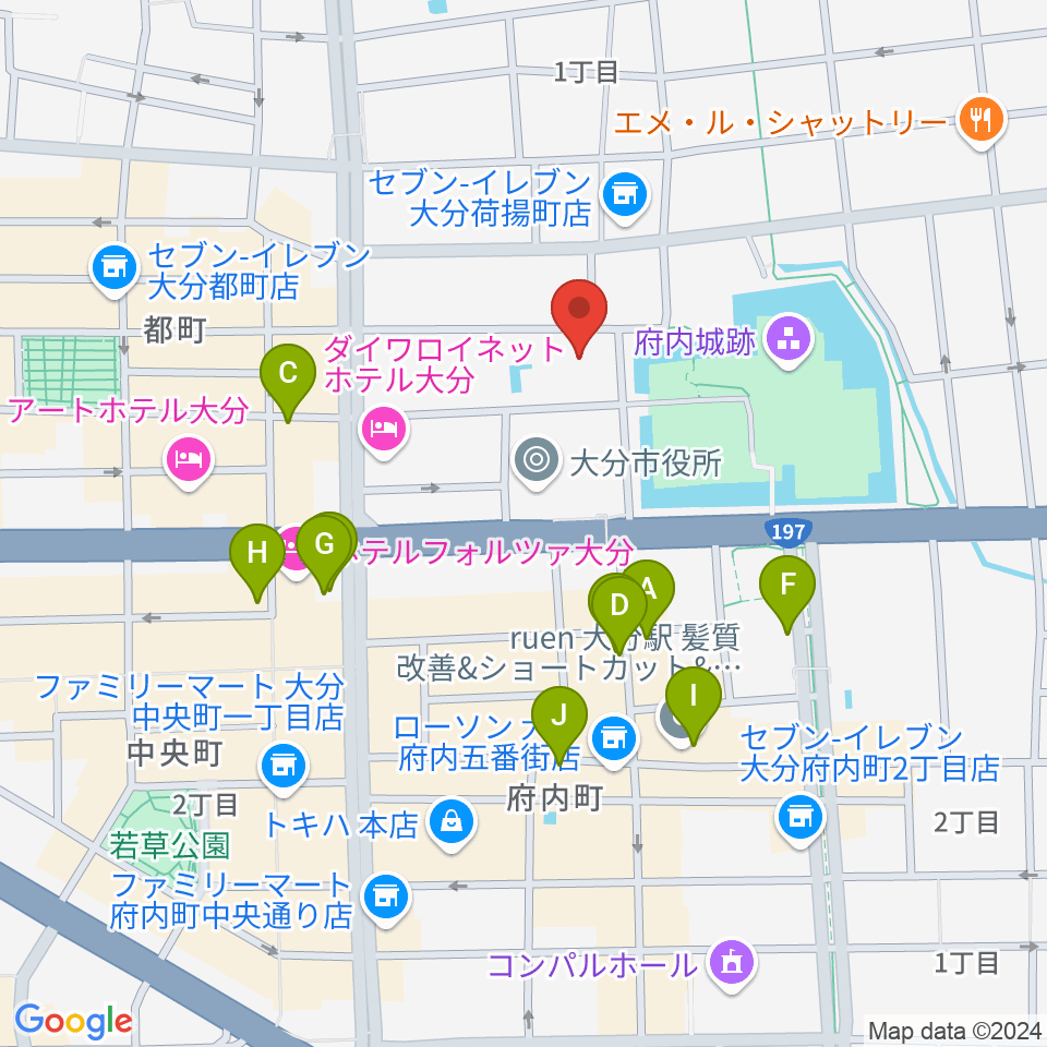 大分市アートプラザ周辺のカフェ一覧地図