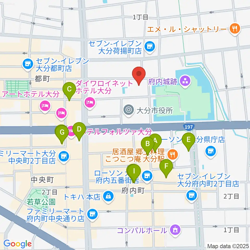 大分市アートプラザ周辺のカフェ一覧地図