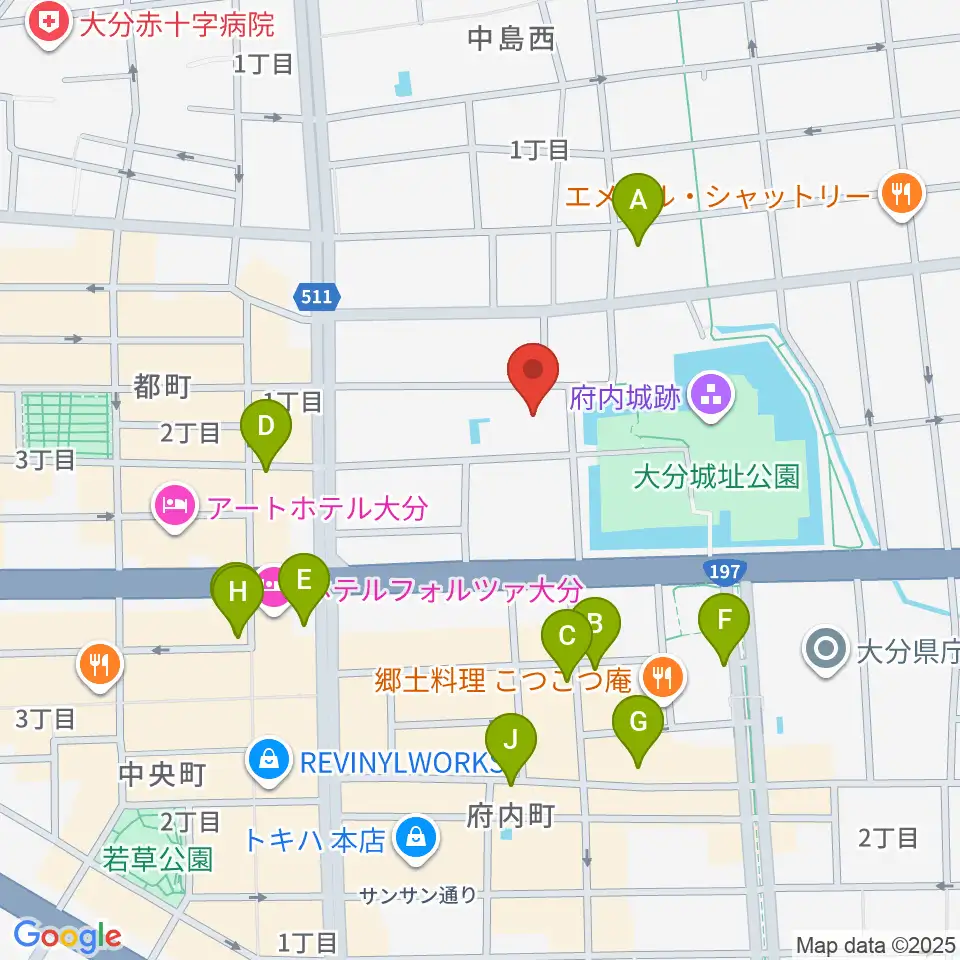 大分市アートプラザ周辺のカフェ一覧地図