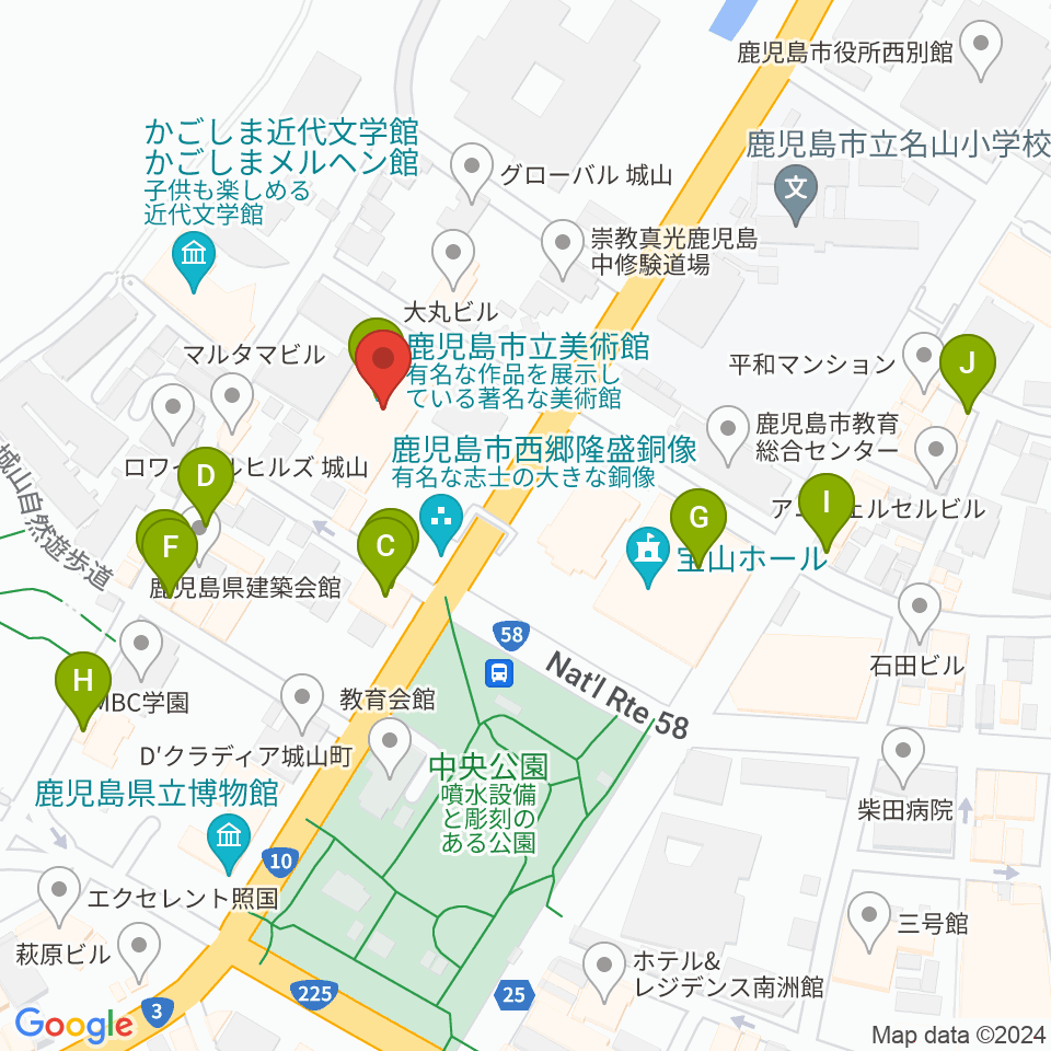 鹿児島市立美術館周辺のカフェ一覧地図