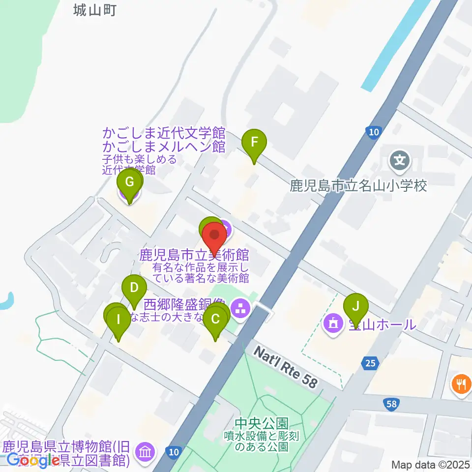 鹿児島市立美術館周辺のカフェ一覧地図