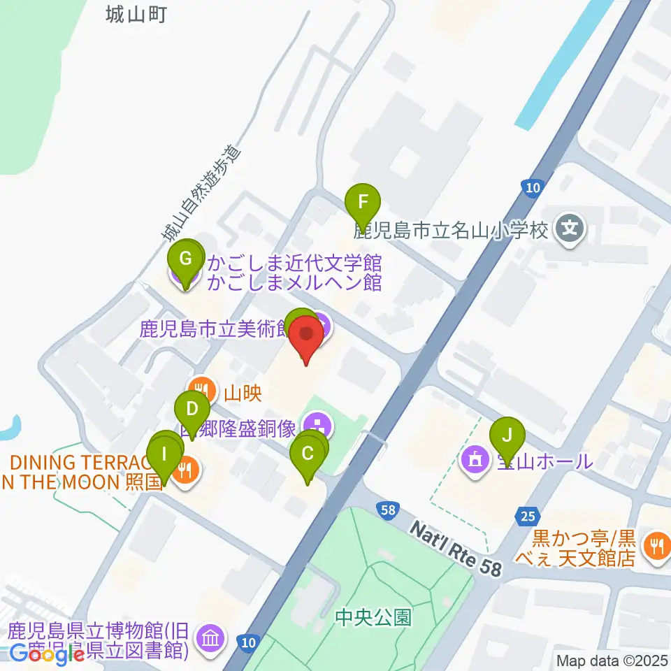 鹿児島市立美術館周辺のカフェ一覧地図