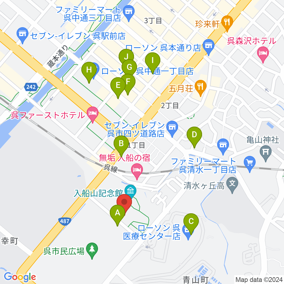 呉市立美術館周辺のカフェ一覧地図